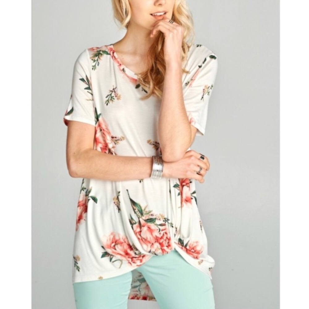 Floral twist tunic top